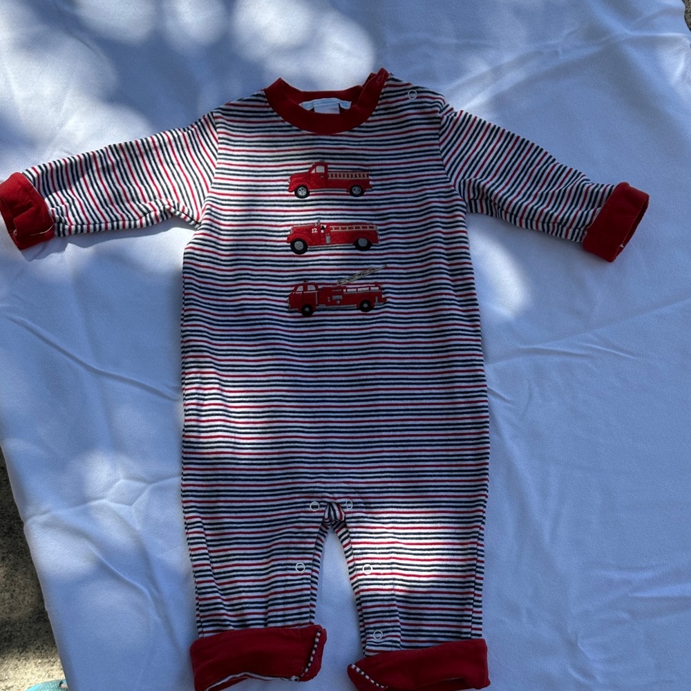 Janie and Jack Red and White Striped Footie
